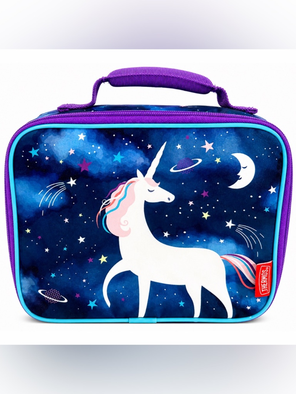 Thermos Unicorn Space Insulated Lunch Box Purple Galaxy Kids School Lunch Bag